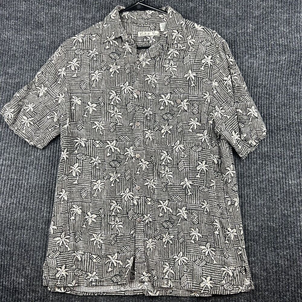 Batik Bay Shirt Adult M Black Geometric 100% Rayon Silk Hawaiian Tropical Mens